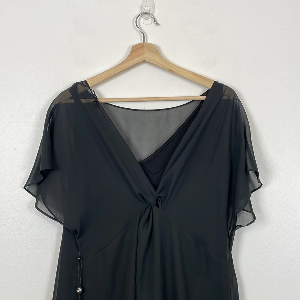 Adrianna Papell Chiffon Overlay Sheer A Line Women M Black Pullover Short Sleeve - Picture 8 of 11